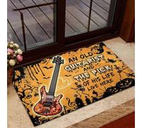 paillasson Exterieur Entree Paillasson d'halloween : Un Vieux Guitariste et Le médiator de sa Vie sont Ici