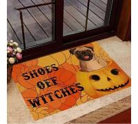 paillasson Exterieur Entree Paillasson d'intérieur et d'extérieur Amusant avec des carlins, des sorcières et Une Citrouille pour Halloween