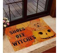 paillasson Exterieur Entree Paillasson d'intérieur et d'extérieur Amusant avec des Chaussures de Caniche, des sorcières et Une Citrouille pour Halloween