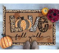 paillasson Exterieur Entree Paillasson « Love Fall Y'all », Tapis de Bienvenue automnal, paillasson Citrouille à imprimé léopard