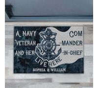 paillasson Exterieur Entree Paillasson personnalisé « Ancienne combattante de la Marine » - Paillasson « Son Commandant en Chef VIT Ici »