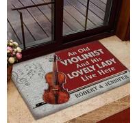 paillasson Exterieur Entree Paillasson personnalisé « Couple de violonistes habite Ici » - Cadeau pour Les Amoureux du Violon