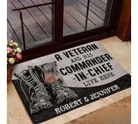 paillasson Exterieur Entree Paillasson personnalisé pour Couple de vétérans, paillasson « Un vétéran et Son Commandant »