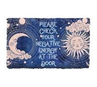 paillasson Exterieur Entree Soleil et Lune d'halloween : Veuillez vérifier Votre énergie négative au paillasson.