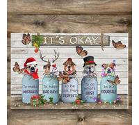 paillasson Exterieur Entree Tapis de Noël Papillon et Bouledogue « Tout va Bien » avec Citations inspirantes, pour intérieur et extérieur