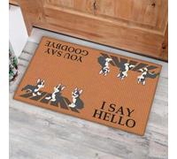 paillasson Exterieur Entree Tapis de Porte Boston Terrier « Je dis Bonjour, tu dis au Revoir » Facile à Nettoyer
