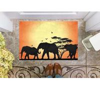 paillasson Exterieur Entree Tapis de Porte « Coucher de Soleil et éléphants » pour Les Amoureux des éléphants