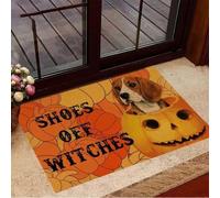 paillasson Exterieur Entree Tapis de Porte d'intérieur et d'extérieur Amusant avec Citrouille et Motif de sorcières et de Chaussures de Beagle enlevées