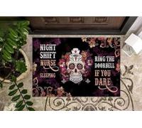 paillasson Exterieur Entree Tapis de Porte en Forme de crâne de Sucre, infirmière de Nuit endormie, pour la Famille et Les Amis