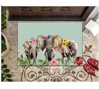 paillasson Exterieur Entree Tapis de Porte Famille Éléphant et Fleurs pour Les Amoureux des éléphants
