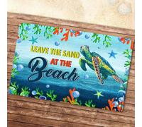 paillasson Exterieur Entree Tapis de Porte Humoristique « Tortue quitte Le Sable à la Plage » pour intérieur et extérieur