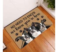 paillasson Exterieur Entree Tapis de Porte pour Chien Boston Terrier « Pas Besoin de Frapper »
