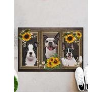 paillasson Exterieur Entree Tapis d'entrée intérieur et extérieur Boston Terrier Jolis Tournesols