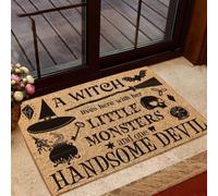 paillasson Exterieur Entree Une sorcière VIT Ici avec Ses Petits Monstres et Son Beau paillasson diabolique