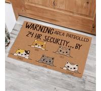 paillasson Exterieur Entree Zone d'avertissement « Chat Qui Fixe du Regard » surveillée 24h/24 par Un Service de sécurité. Paillasson imprimé.