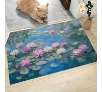Paillasson Extérieur Peintures À L'Huile Impressionnistes, Feuille De Nénuphar Lotus Tapis d'Entrée Antidérapant et Anti-poussière, Lavable, Idéal pour Porte d'Entrée Jardin, 45x75cm, Violet Vert