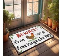 Paillasson « Fall Beware Of Free-Roaming Chicken : panneau d'avertissement rustique » pour entrée extérieure, porte intérieure M (50 x 80 cm)