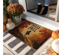 Paillasson Fall Hello - Feuilles d'automne - Décoration rustique - En caoutchouc - Imperméable - Antidérapant - Absorbant la poussière - Facile à nettoyer - 73,7 x 43,2 cm