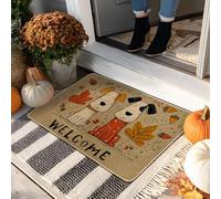Paillasson Fall Welcome - Motif chiens mignons et feuilles - Pour entrée intérieure et extérieure - En caoutchouc antidérapant - Résistant à la poussière - Facile à nettoyer - 73,7 x 43,2 cm