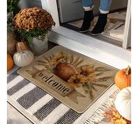 Paillasson « Fall Welcome » - Motif football marron et tournesols - Décoration intérieure et extérieure - Caoutchouc antidérapant - Imperméable - Absorbant la poussière - Facile à nettoyer - 73,7 x