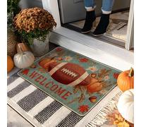 Paillasson Fall Welcome - Paillasson football et citrouille pour décoration intérieure et extérieure - Caoutchouc imperméable, antidérapant, absorbant la poussière, facile à nettoyer - 73,6 x 43,2 cm
