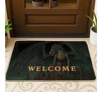 Paillasson fantaisie dragon noir pour entrée intérieure et extérieure, décoration gothique, en caoutchouc imperméable, antidérapant, absorbant la poussière, facile à nettoyer, 73,6 x 43,2 cm