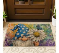 Paillasson fantaisie nain bleu et blanc à pois pour extérieur et intérieur, décoration printanière, tapis de sol antidérapant absorbant la poussière, facile à nettoyer, 73,7 x 43,2 cm