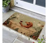 Paillasson fantaisie teckel mignon marron pour printemps, intérieur et extérieur, style rustique, antidérapant, imperméable, facile à nettoyer, 73,6 x 43,2 cm
