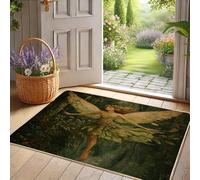 Paillasson féerique enchanté - Paillasson vert à motif floral pour printemps et été, extérieur et intérieur, motif feuilles, paillasson antidérapant et imperméable, facile à nettoyer, 73,7 x 43,2 cm