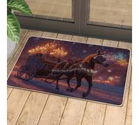 Paillasson festif avec motif de calèche, motif de cheval, tapis décoratif vibrant, pour l'intérieur et l'extérieur, antidérapant, imperméable, facile à nettoyer, 29 x 17 cm