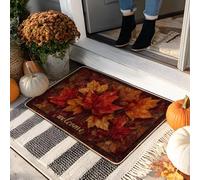 Paillasson feuille d'automne, rouge et orange, tapis de bienvenue pour extérieur et intérieur, décoration d'automne, caoutchouc imperméable, antidérapant, absorbant la poussière, facile à nettoyer
