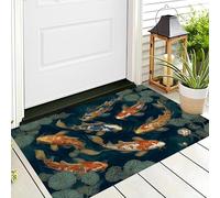 Paillasson Feuilles De Lotus Fleurs De Lotus Poissons Koi - 90 x 150 cm - Antidérapant - - Tapis Ultra Doux - Style De Peinture À L'Encre Orientale - Tapis D'intérieur à Poils Courts Pour Orte Avant