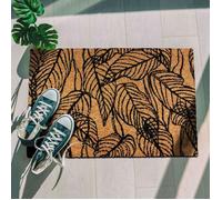 Paillasson fibre de coco motif feuilles naturel-noir 60x40