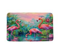 Paillasson Flamant Rose, Palmier Vert, Fleurs Tropicales, Forêt, Plante, Animal, Romantique Paillassons Lavable en Machine Paillasson Interieur Résistant pour Exterieur Balcon 40X60 Cm