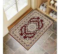 Paillasson Fleurs De Vigne 90 x 150 cm Tapis de Sol Motifs Traditionnels Tapis d'entrée Antidérapant Lavable Tapis de Bienvenue pour intérieur, Cuisine, Salle, Couloir - Rouge Foncé