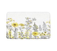 Paillasson Fleurs Jaunes Et Grises, Style Bohème, Rustique, Champêtre, Plante Botanique Paillassons Interieur Lavable en Machine Tapis De Porte Antidérapant pour Cour Exterieur 40X60 Cm