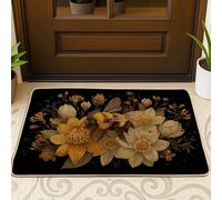 Paillasson floral abeille, tapis de porte à fleurs jaunes pour entrée extérieure et intérieure, décoration printanière, en caoutchouc imperméable, antidérapant, absorbant la poussière, facile à