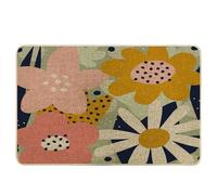 Paillasson floral bohème moderne abstrait à pois feuilles botaniques marguerites printemps coloré lin caoutchouc antidérapant extérieur patio intérieur porche salle de classe imperméable attrape la