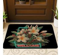 Paillasson floral de bienvenue, paillasson à fleurs tropicales vives pour entrée extérieure et intérieure, décoration printanière, antidérapant, résistant à l'eau, piège à la poussière, entretien