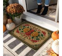Paillasson floral de bienvenue, roses jaunes et baies rouges pour intérieur et extérieur, décoration d'automne, tapis de piège à poussière en caoutchouc antidérapant, imperméable, facile d'entretien