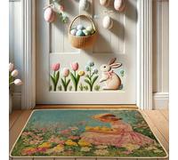 Paillasson floral de Pâques, paillasson vintage fille avec poussins pour accès extérieur et intérieur, décoration printanière, caoutchouc imperméable, antidérapant, absorbant la poussière, facile à