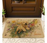 Paillasson floral en forme de chiot, motif labrador jaune pour décoration d'entrée, tapis de bienvenue printanier, antidérapant, résistant à l'eau, piège à poussière pour intérieur et extérieur, 73,6