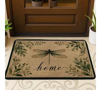 Paillasson floral libellule verte pour intérieur et extérieur, décoration rustique, caoutchouc antidérapant, absorbant la poussière, facile à nettoyer, 73,6 x 43,2 cm