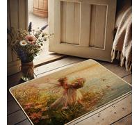 Paillasson floral motif fée printanière, tapis de porte papillon de pêche pour entrée extérieure et intérieure, décoration vintage, caoutchouc imperméable, antidérapant, absorbant la poussière