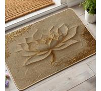 Paillasson floral nénuphar doré pour entrée extérieure et intérieure, tapis de porte d'entrée naturel, en caoutchouc imperméable, antidérapant, absorbant la poussière, facile à nettoyer, 73,7 x 43,2