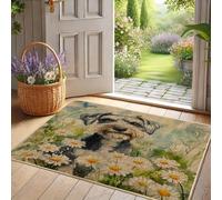 Paillasson floral pour chien, motif chiot mignon pour entrée extérieure et intérieure, décoration printanière, matériau antidérapant, facile à nettoyer, parfait pour les amoureux des animaux, 73,6 x