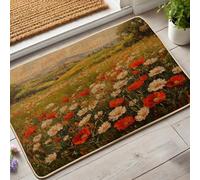 Paillasson floral printanier, coquelicot rouge vif et marguerite blanche pour décoration intérieure et extérieure, antidérapant, imperméable, facile à nettoyer, 73,6 x 43,2 cm