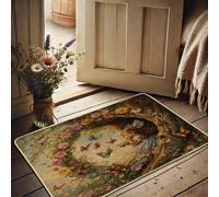 Paillasson floral printanier, papillons colorés pour entrée extérieure et intérieure, sur le thème des contes de fées, en caoutchouc imperméable, antidérapant, absorbant la poussière, facile à