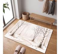 Paillasson Forêt Bouleaux Hiver pour une Entrée Propre toute l’Année, 80 x 120 cm | Tapis de Porte Tronc Bouleau Neige, Retient Poussière, Humidité et Saletés, Antidérapant et Facile à Nettoyer