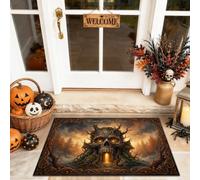 Paillasson gothique avec motif tête de mort, arbre effrayant, forêt d'Halloween, noir, lavable, profil bas pour maison, intérieur, extérieur, entrée, porche, décoration, 73,6 x 43,2 cm